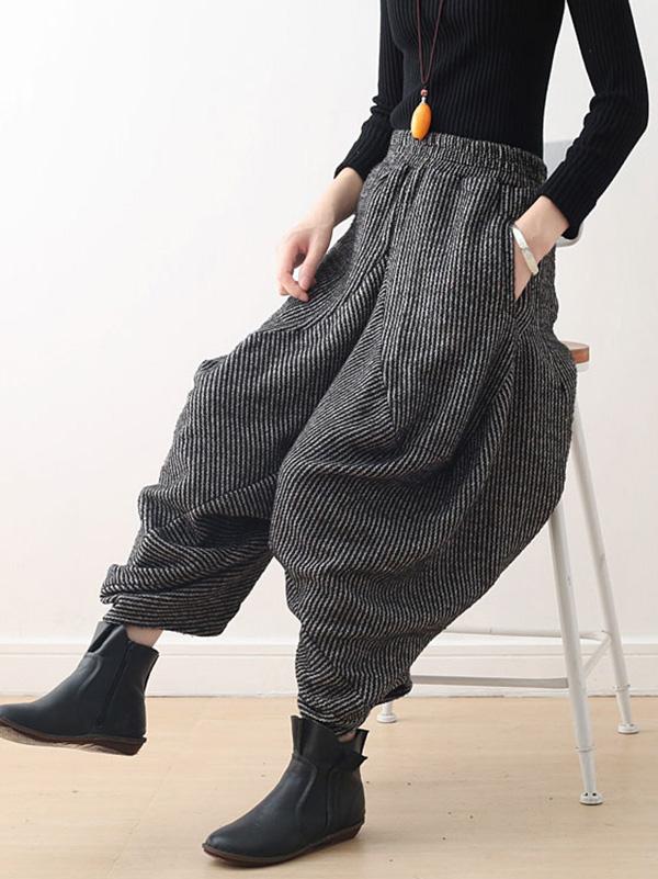 Vintage Knitted Thickening Asymmetric Lantern Wide Leg Pants - Image 8