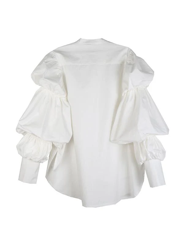 Vintage Layered Puff Sleeve Long Shirt - Image 10