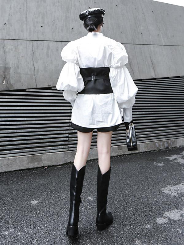 Vintage Layered Puff Sleeve Long Shirt - Image 11