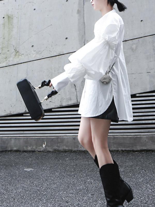 Vintage Layered Puff Sleeve Long Shirt - Image 5