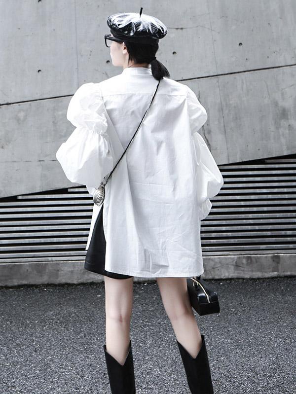 Vintage Layered Puff Sleeve Long Shirt - Image 6