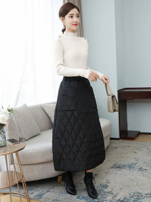 Vintage Loose Elasticity High-Waisted A-Line Padded Skirt Bottom - Image 10