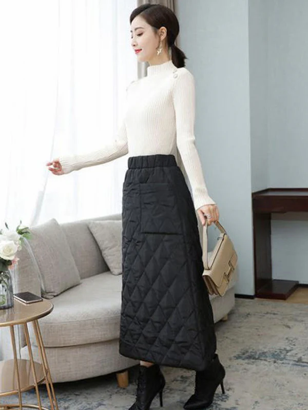 Vintage Loose Elasticity High-Waisted A-Line Padded Skirt Bottom - Image 11