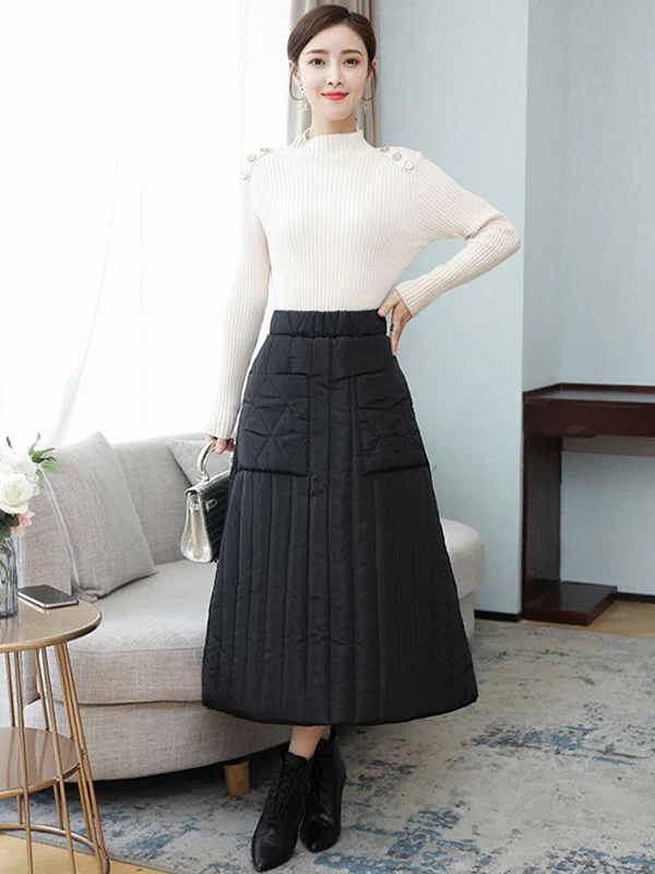 Vintage Loose Elasticity High-Waisted A-Line Padded Skirt Bottom - Image 3