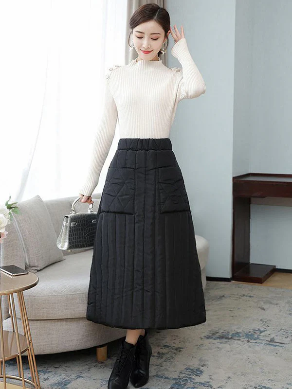 Vintage Loose Elasticity High-Waisted A-Line Padded Skirt Bottom - Image 4