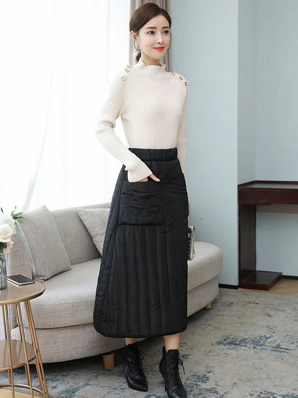 Vintage Loose Elasticity High-Waisted A-Line Padded Skirt Bottom - Image 5