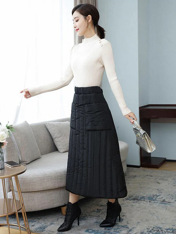 Vintage Loose Elasticity High-Waisted A-Line Padded Skirt Bottom - Image 6