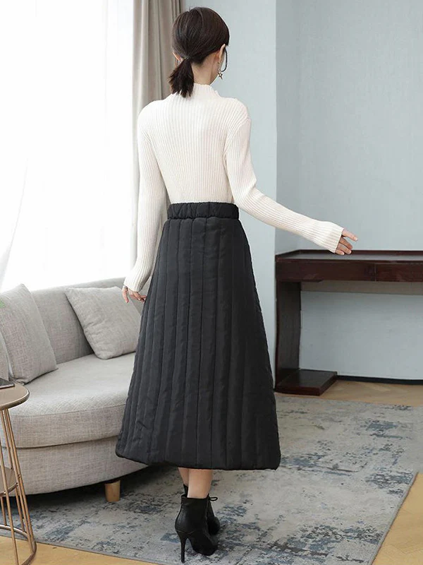 Vintage Loose Elasticity High-Waisted A-Line Padded Skirt Bottom - Image 7