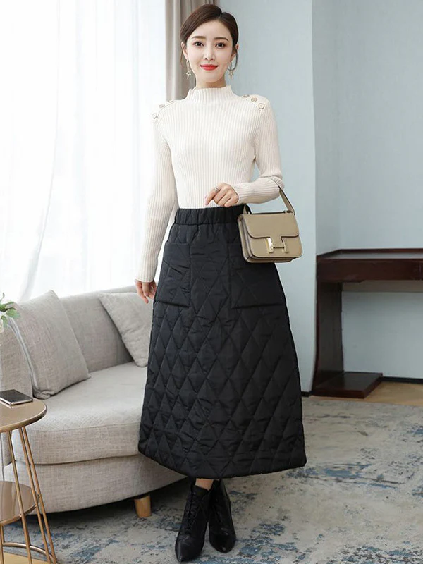 Vintage Loose Elasticity High-Waisted A-Line Padded Skirt Bottom - Image 8