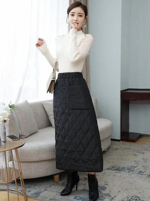 Vintage Loose Elasticity High-Waisted A-Line Padded Skirt Bottom - Image 9