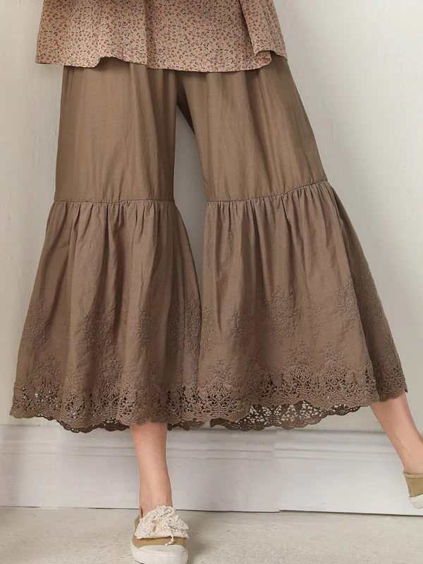 Vintage Loose Embroidered High Waisted Wide Leg Flared Pants - Image 2