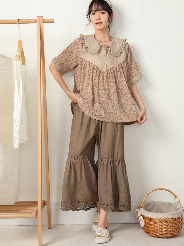 Vintage Loose Embroidered High Waisted Wide Leg Flared Pants - Image 3