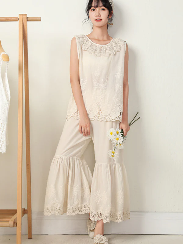 Vintage Loose Embroidered High Waisted Wide Leg Flared Pants - Image 6