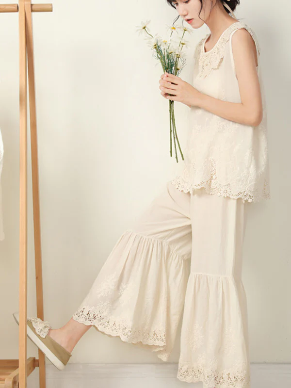 Vintage Loose Embroidered High Waisted Wide Leg Flared Pants - Image 7
