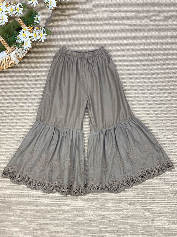 Vintage Loose Embroidered High Waisted Wide Leg Flared Pants - Image 9