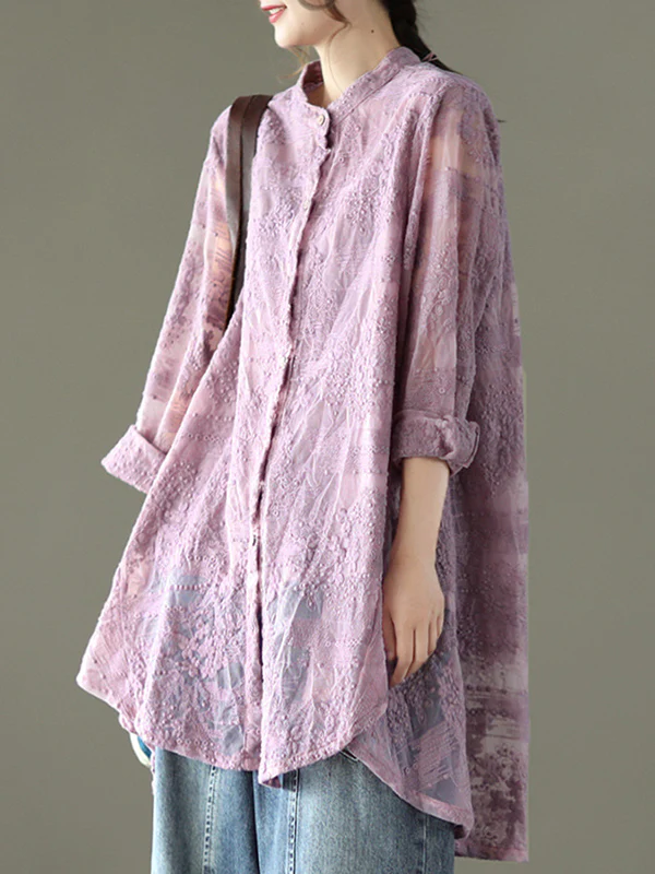 Vintage Loose Embroidered Lace Hollow Blouse - Image 11