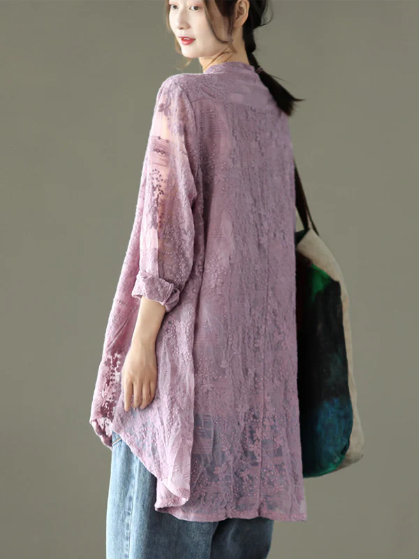 Vintage Loose Embroidered Lace Hollow Blouse - Image 12