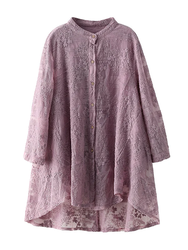 Vintage Loose Embroidered Lace Hollow Blouse - Image 17
