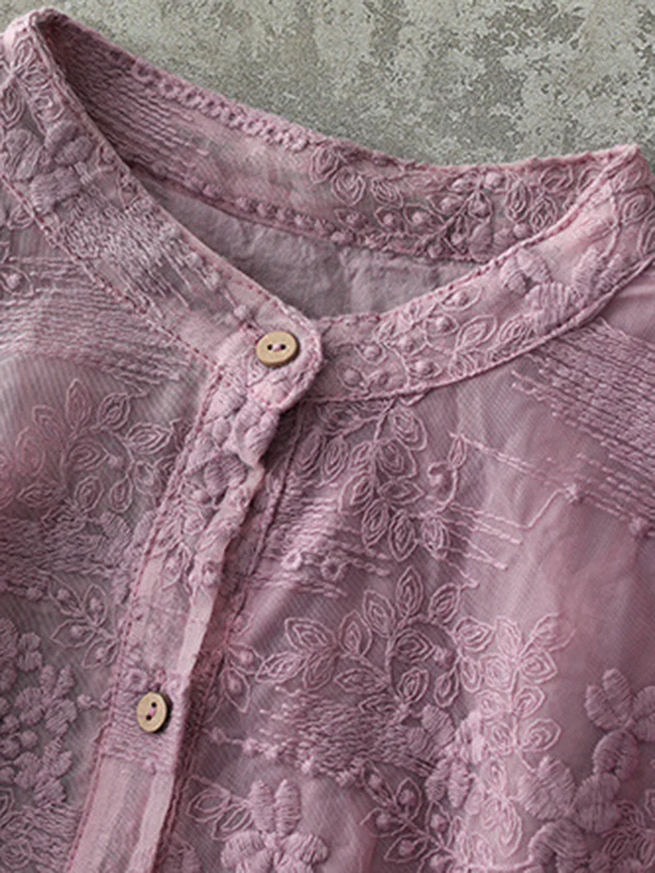 Vintage Loose Embroidered Lace Hollow Blouse - Image 18