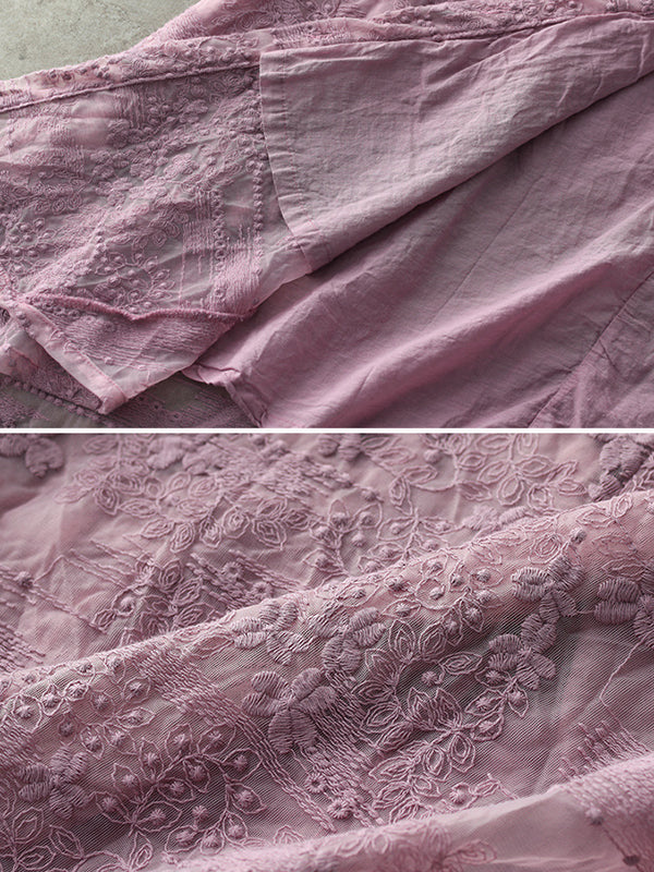 Vintage Loose Embroidered Lace Hollow Blouse - Image 19