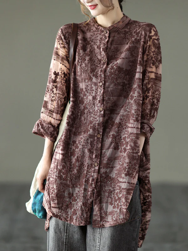 Vintage Loose Embroidered Lace Hollow Blouse - Image 2
