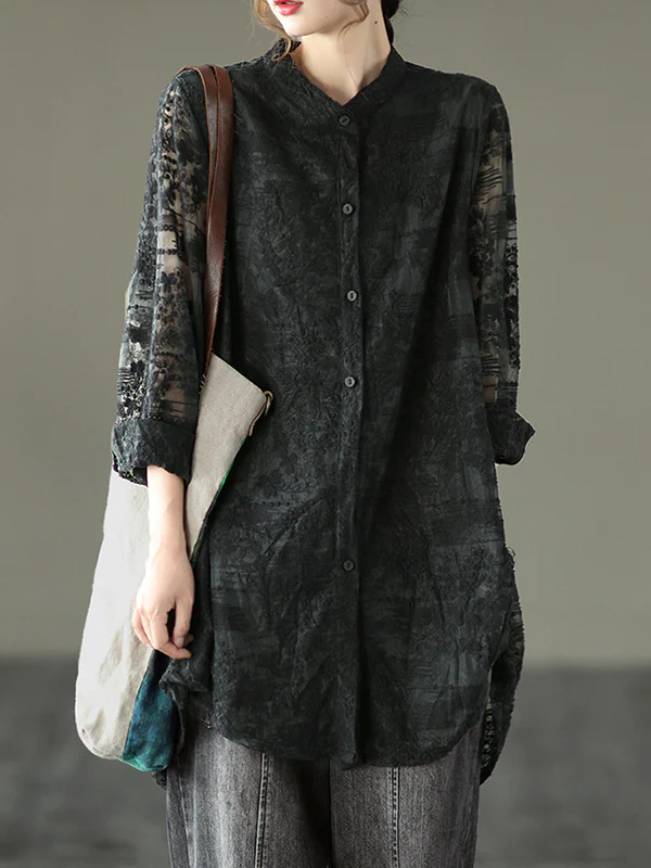 Vintage Loose Embroidered Lace Hollow Blouse - Image 6