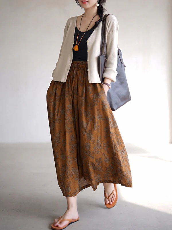 Vintage Loose Floral Printed A-Line Skirts Bottom - Image 7