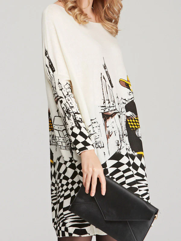 Vintage Loose Printed Split-Joint Sweater - Image 10