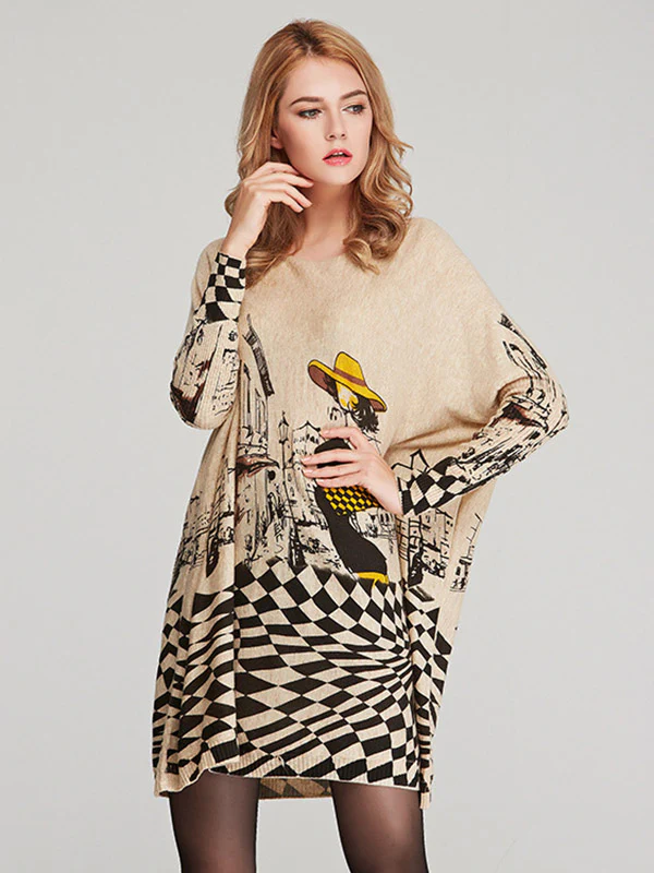 Vintage Loose Printed Split-Joint Sweater - Image 2