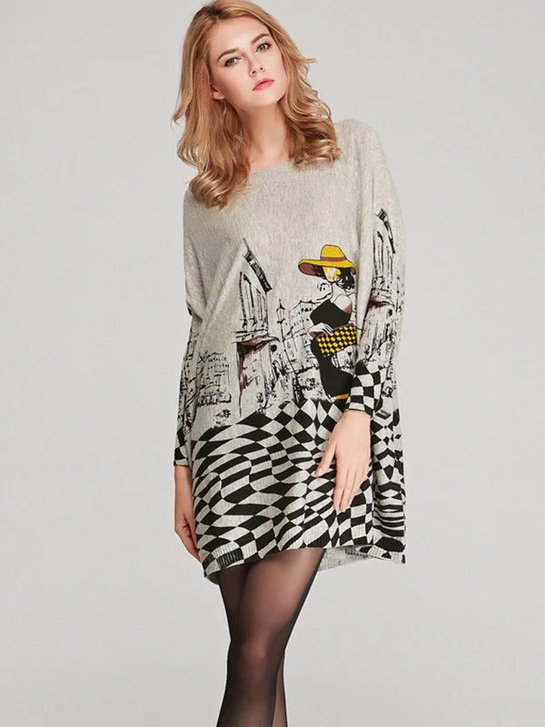 Vintage Loose Printed Split-Joint Sweater - Image 3