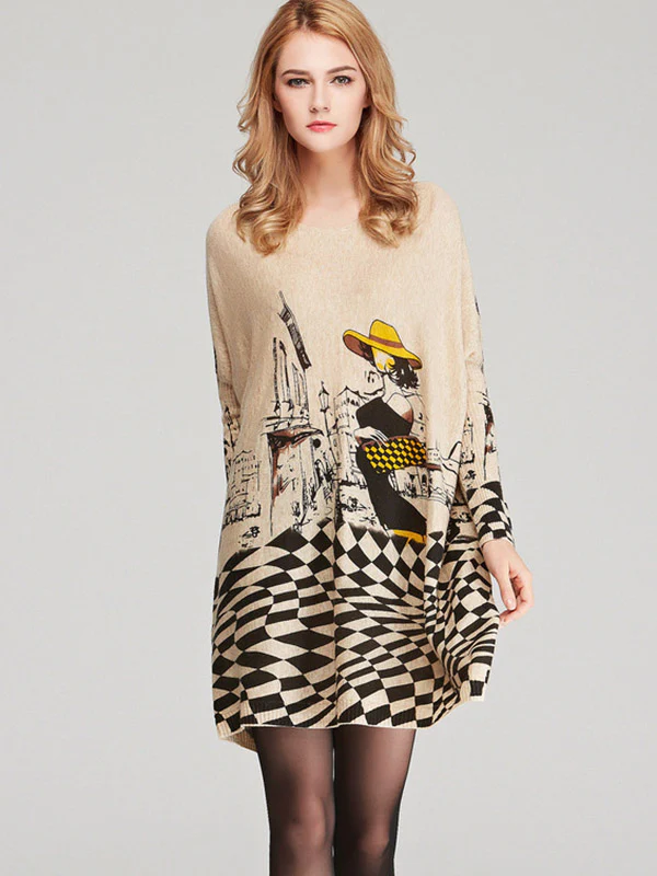 Vintage Loose Printed Split-Joint Sweater - Image 4