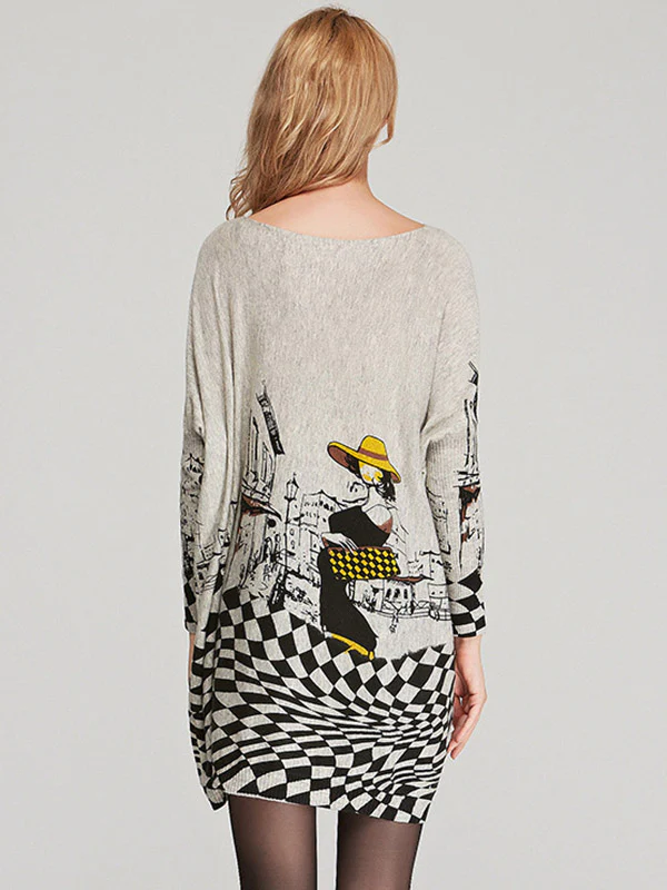 Vintage Loose Printed Split-Joint Sweater - Image 5