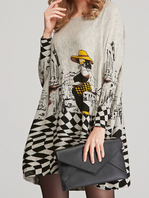 Vintage Loose Printed Split-Joint Sweater - Image 6
