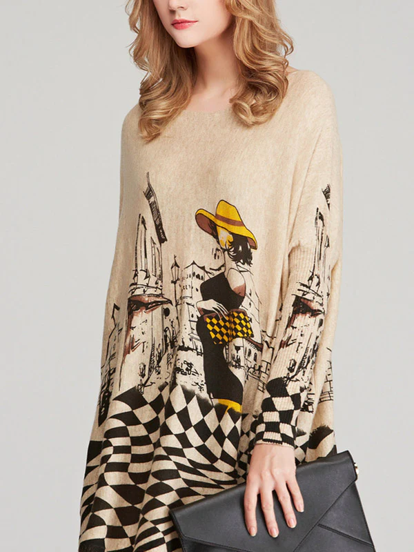 Vintage Loose Printed Split-Joint Sweater - Image 7