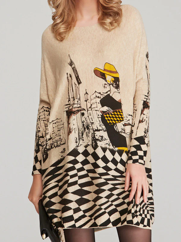 Vintage Loose Printed Split-Joint Sweater - Image 8