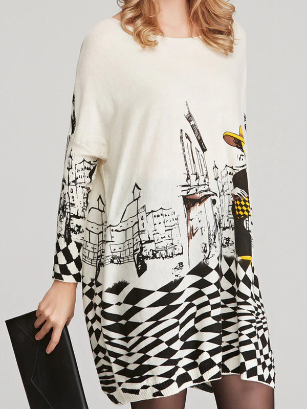 Vintage Loose Printed Split-Joint Sweater - Image 9