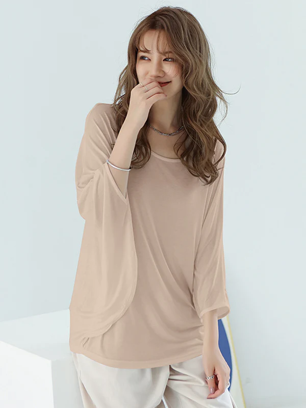 Vintage Loose Round-Neck Batwing Sleeves Shirts - Image 10