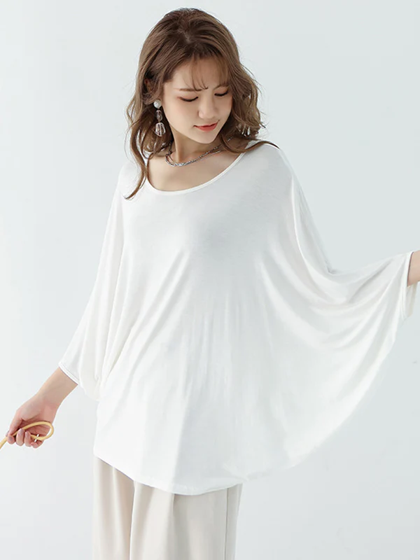 Vintage Loose Round-Neck Batwing Sleeves Shirts - Image 11
