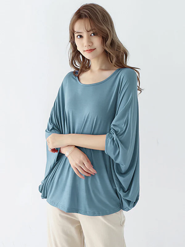 Vintage Loose Round-Neck Batwing Sleeves Shirts - Image 12