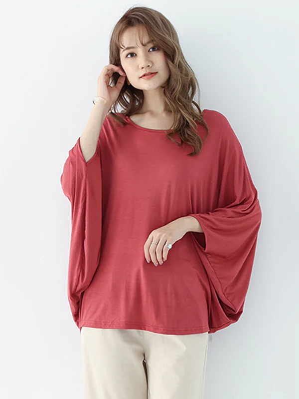 Vintage Loose Round-Neck Batwing Sleeves Shirts - Image 14