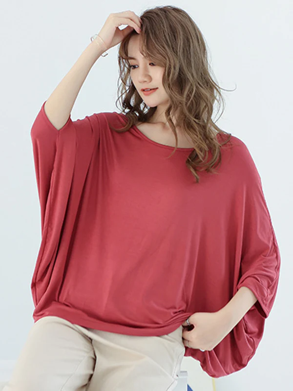 Vintage Loose Round-Neck Batwing Sleeves Shirts - Image 15