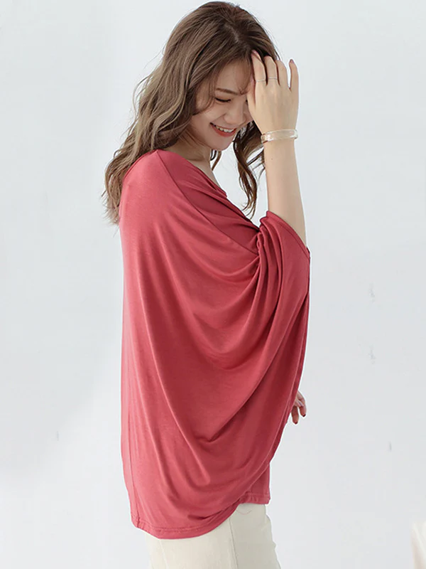 Vintage Loose Round-Neck Batwing Sleeves Shirts - Image 16