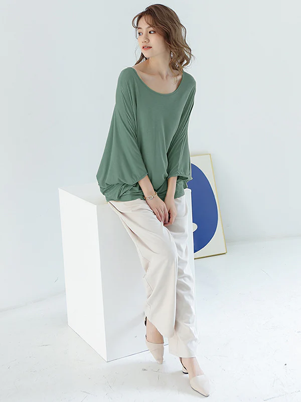 Vintage Loose Round-Neck Batwing Sleeves Shirts - Image 18