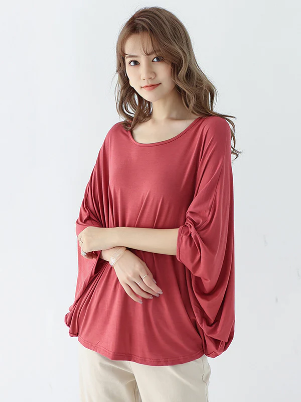 Vintage Loose Round-Neck Batwing Sleeves Shirts - Image 2