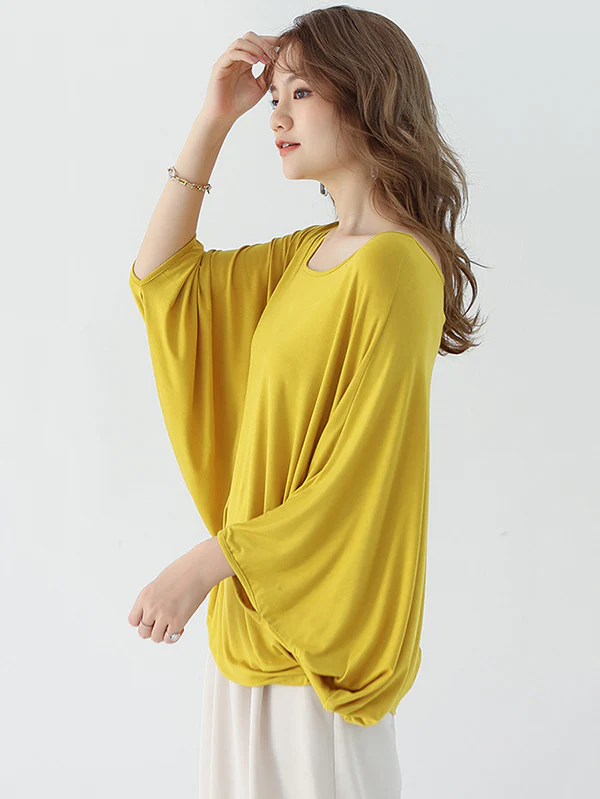 Vintage Loose Round-Neck Batwing Sleeves Shirts - Image 23