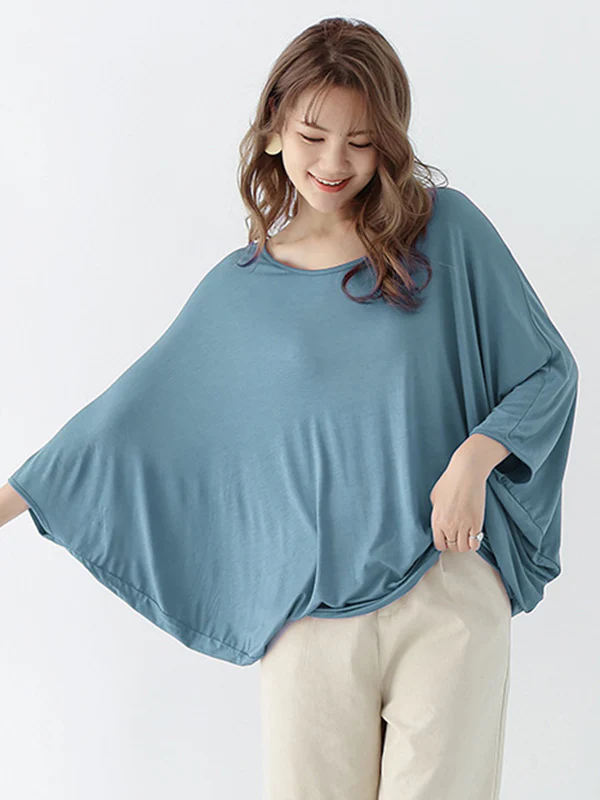 Vintage Loose Round-Neck Batwing Sleeves Shirts - Image 24
