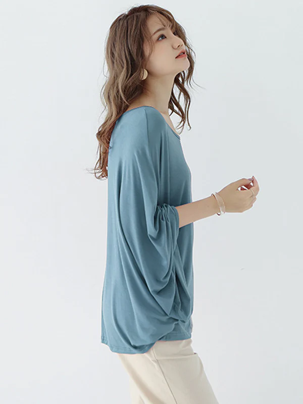 Vintage Loose Round-Neck Batwing Sleeves Shirts - Image 25
