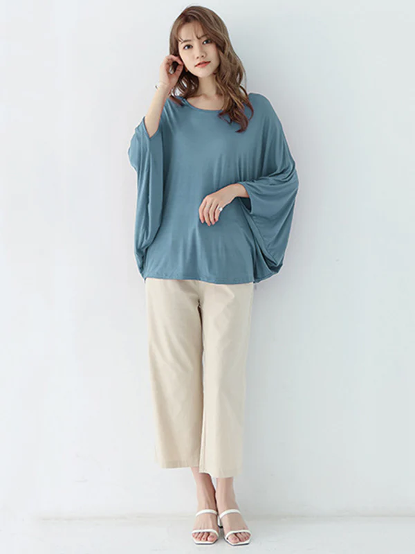 Vintage Loose Round-Neck Batwing Sleeves Shirts - Image 26