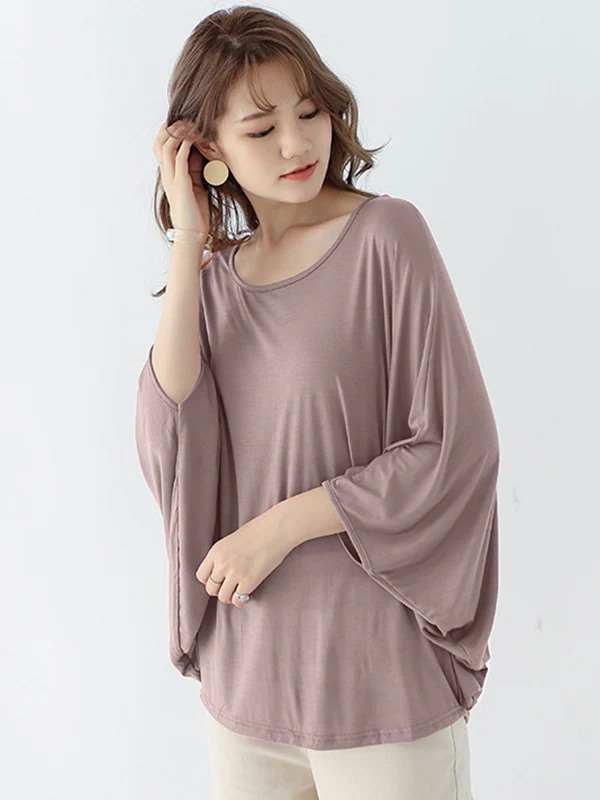 Vintage Loose Round-Neck Batwing Sleeves Shirts - Image 28