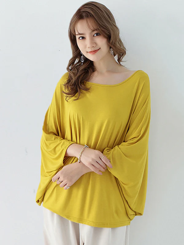 Vintage Loose Round-Neck Batwing Sleeves Shirts - Image 3